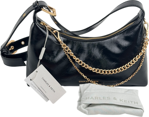 CHARLES & KEITH Black Atwood Chain-embellished Shoulder Bag - Noir