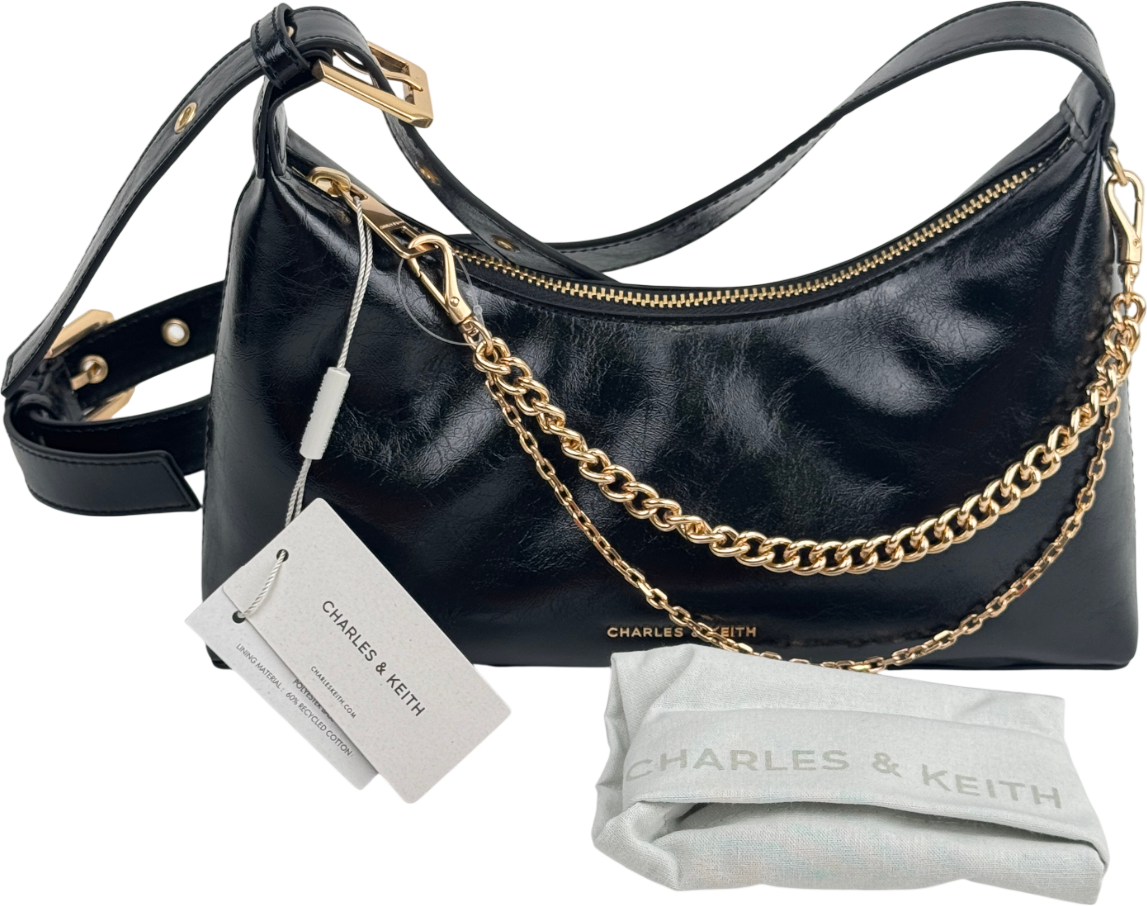 CHARLES & KEITH Black Atwood Chain-embellished Shoulder Bag - Noir