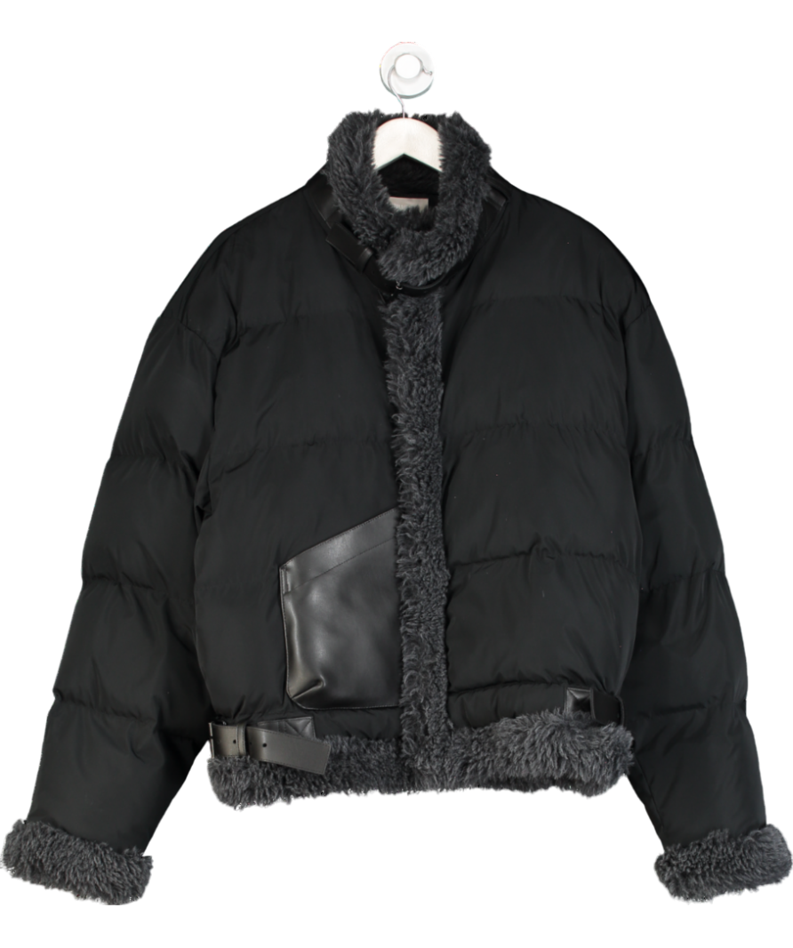 Zilver Black Flower Power Puffer Jacket UK M