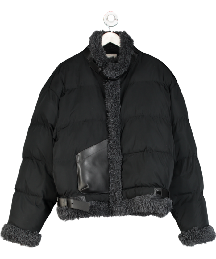 Zilver Black Flower Power Puffer Jacket UK M