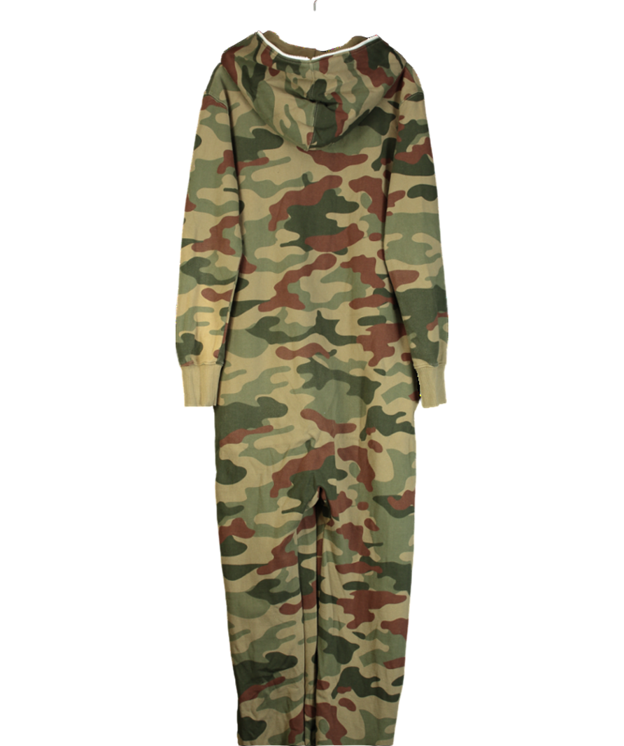 One Piece Green Full Zip Up Camo Onsie UK M