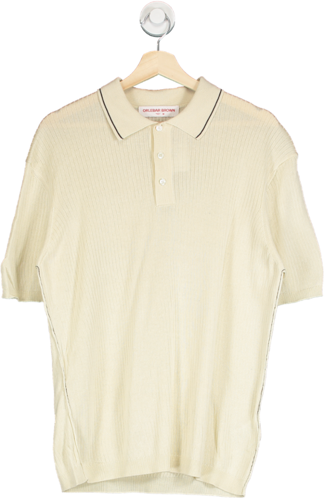 Orlebar Brown Beige Maranon Striped Cotton Polo Shirt UK M
