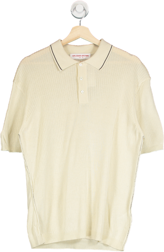 Orlebar Brown Beige Maranon Striped Cotton Polo Shirt UK M