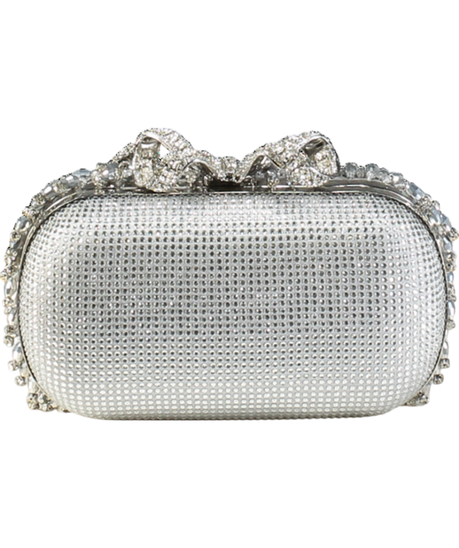 Self-Portrait Metallic Beaded Crystal Bow Topped Box Clutch