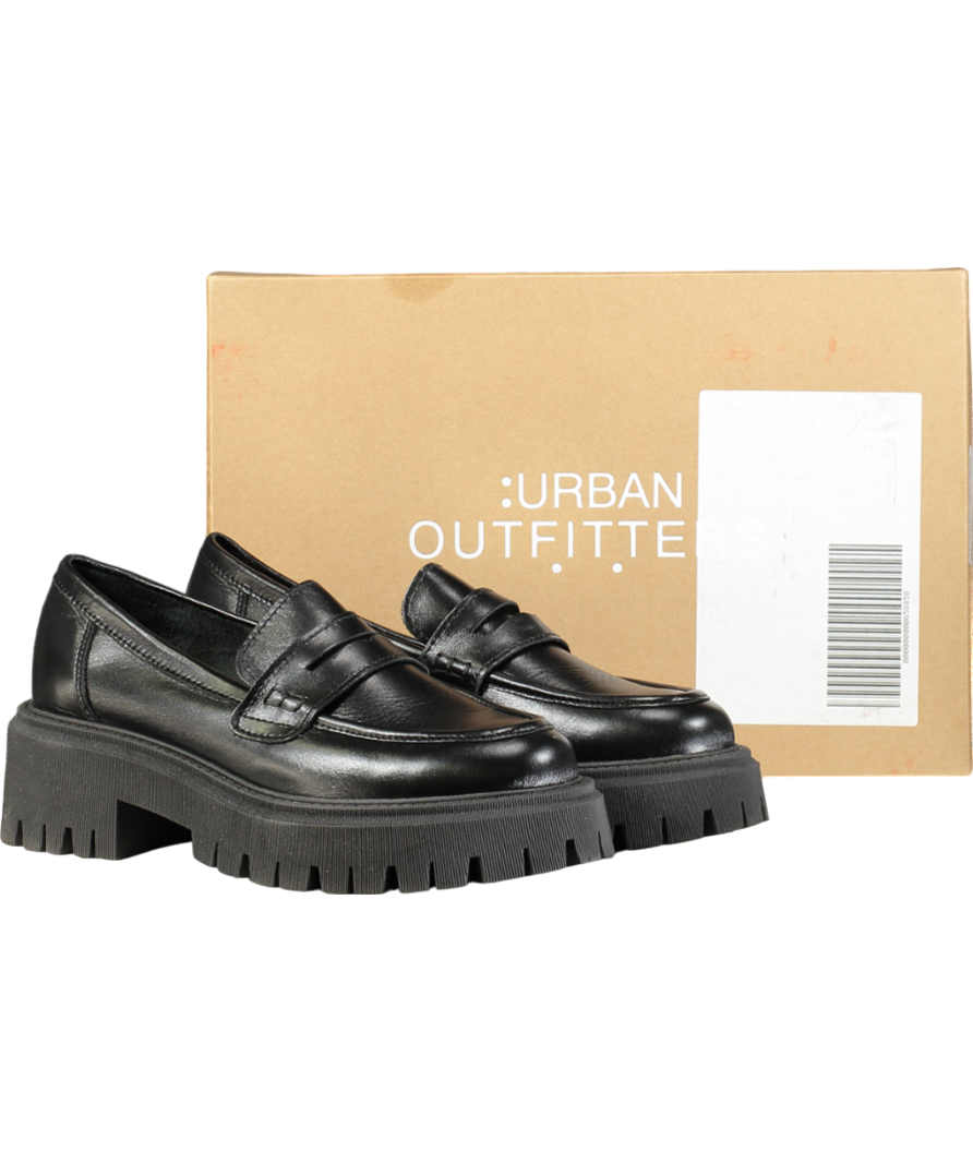 Urban Outfitters Black Platform Leather Loafers UK 7 EU 40 👠