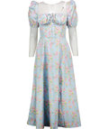 House of CB Tallulah Blue Vintage Floral Puff Sleeve Midi Dress UK S