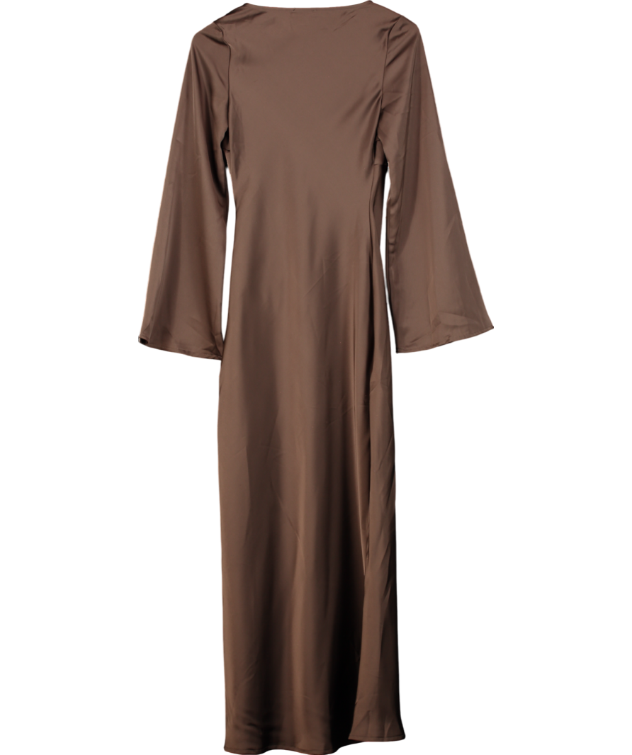 Nasty Gal Brown Satin Asymmetric Tie Long Sleeve Maxi Dress UK 8