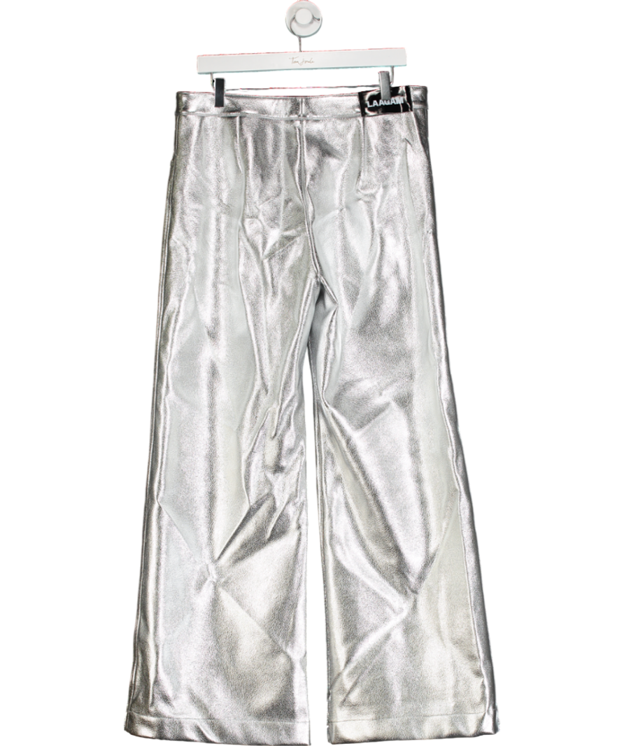 LAAGAM Silver Vegan Leather Studio54 Wide leg Trousers UK XL