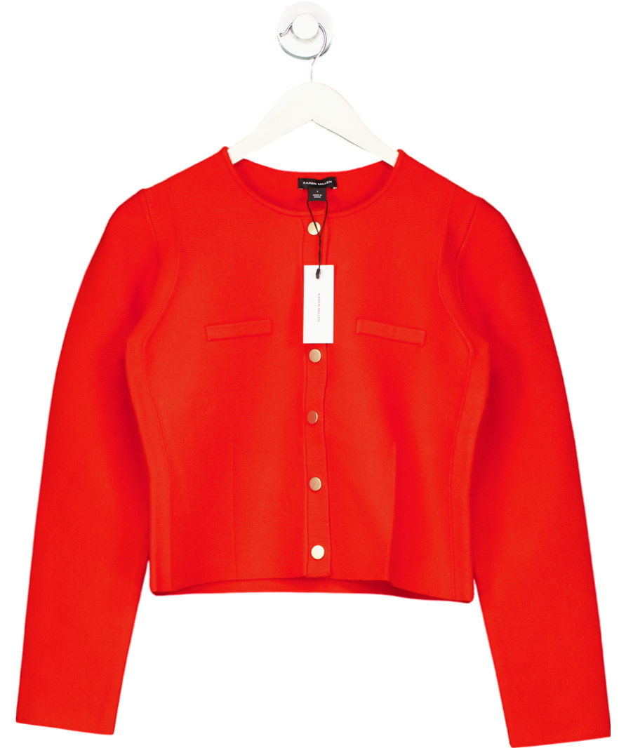 Karen Millen Orange Long Sleeve Pocket Detailed Knitted Jacket UK S