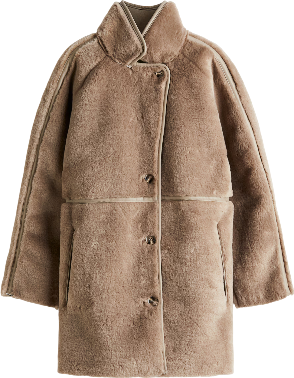 H&M Beige Knee Length Faux Leather & Fur Coat UK M