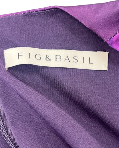 Fig & Basil Purple/Pink Multi-Colour Button-Front Long-Sleeve Dress UK Size 10