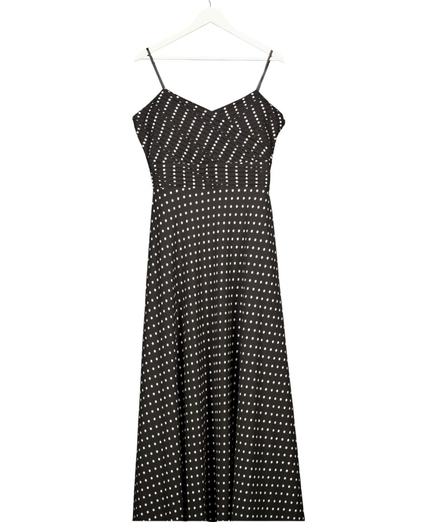 Layered With Love Black V-neck Ruched Bodice Polka Dot Chiffon Dress UK L