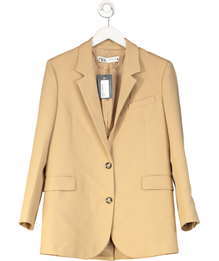 ZARA Beige Straight Blazer Front Button Fastening UK S