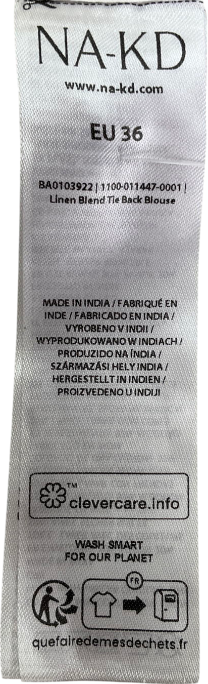 NA-KD White Linen Blend Tie Back Blouse UK 8