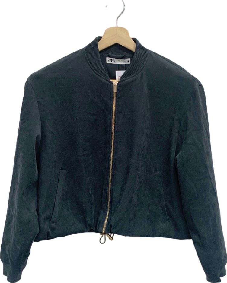 Zara Black Velveteen Bomber Jacket UK M