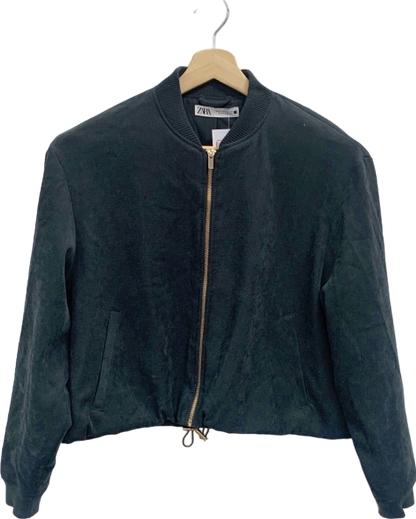 Zara Black Velveteen Bomber Jacket UK M