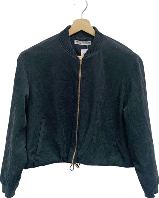 Zara Black Velveteen Bomber Jacket UK M