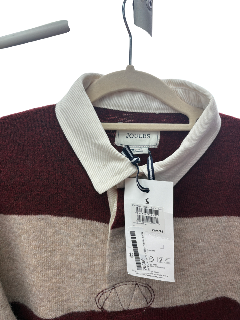 joules Red Seymour Wool Blend Rugby Shirt UK M