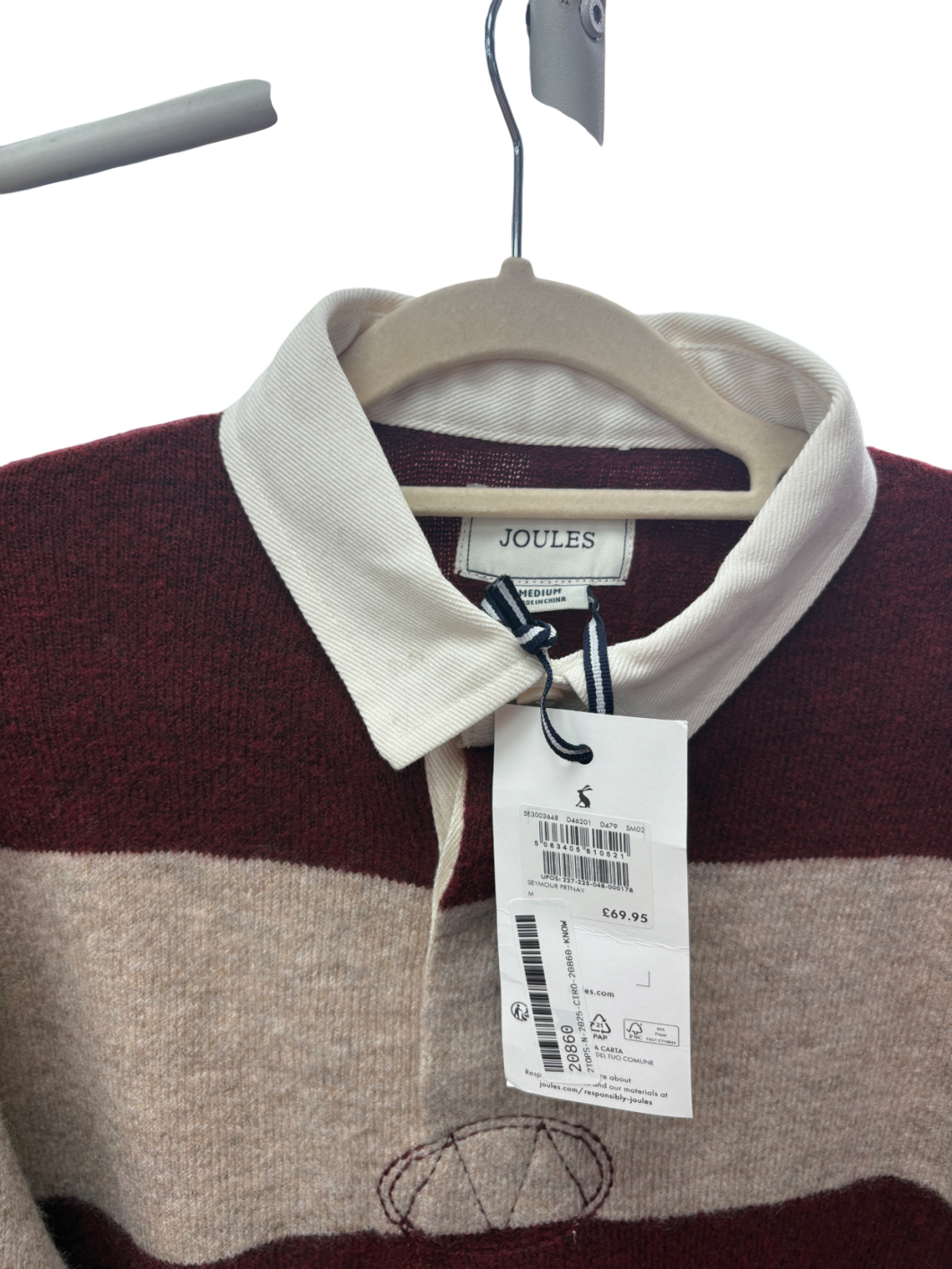 joules Red Seymour Wool Blend Rugby Shirt UK M