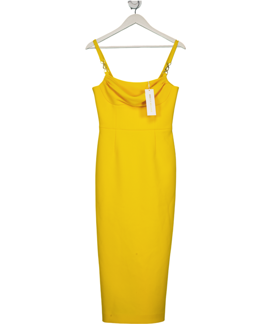 Rebecca Vallance Yellow Leonal Strap Detail Crepe Midi Dress UK 8