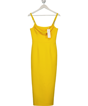 Rebecca Vallance Yellow Leonal Strap Detail Crepe Midi Dress UK 8