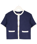 Abercrombie & Fitch Blue Contrast Trim Short Sleeve Cardigan With Gold Button Detail UK XS
