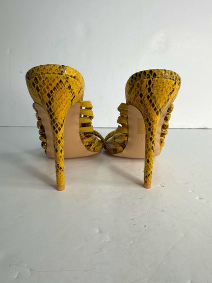 EGO Yellow Snake Print Strappy Heels UK 4