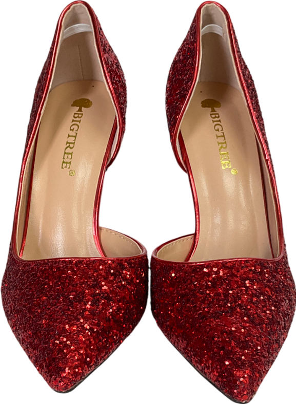 Bigtree Red Magical Glittery Metal Embellised Heel Pumps Pointed Toe High Heels UK 3 EU 36 👠