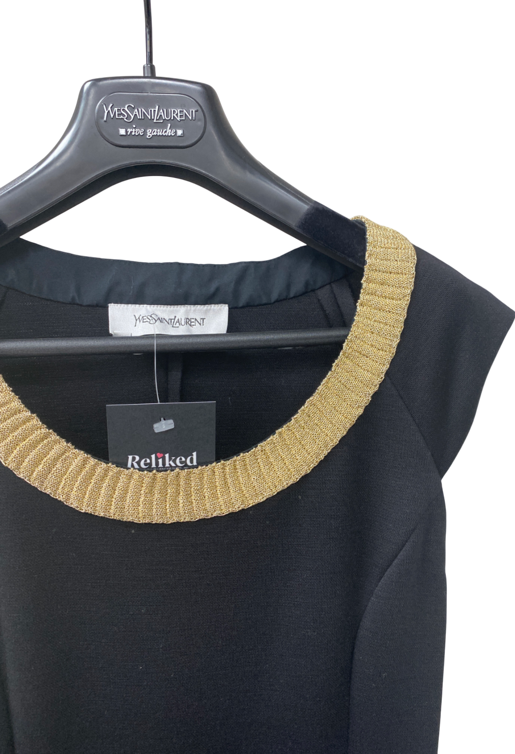 Yves Saint Laurent Black Gold Braided Mid Length Dress UK 8