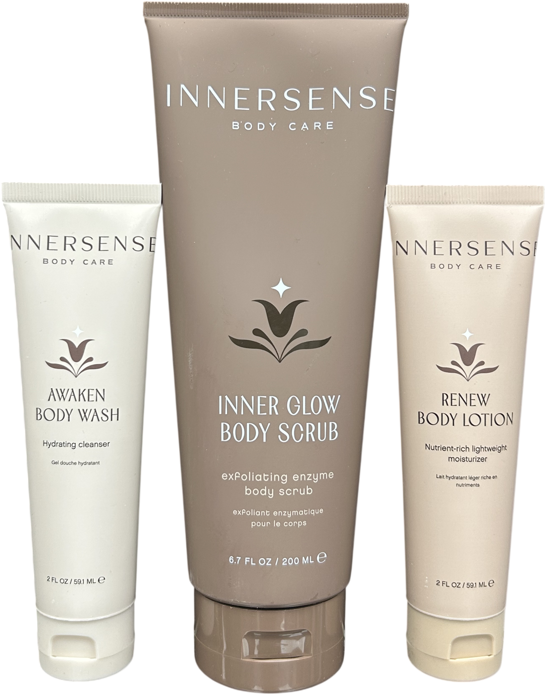Innersense Radiant Skin Ceremony Awaken Body wash,59.1ml-Renew body lotion, 59.1ml-Inner Glow Body wash, 200ml