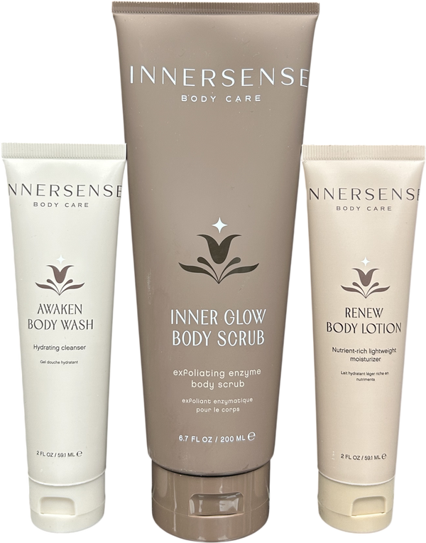 Innersense Radiant Skin Ceremony Awaken Body wash,59.1ml-Renew body lotion, 59.1ml-Inner Glow Body wash, 200ml