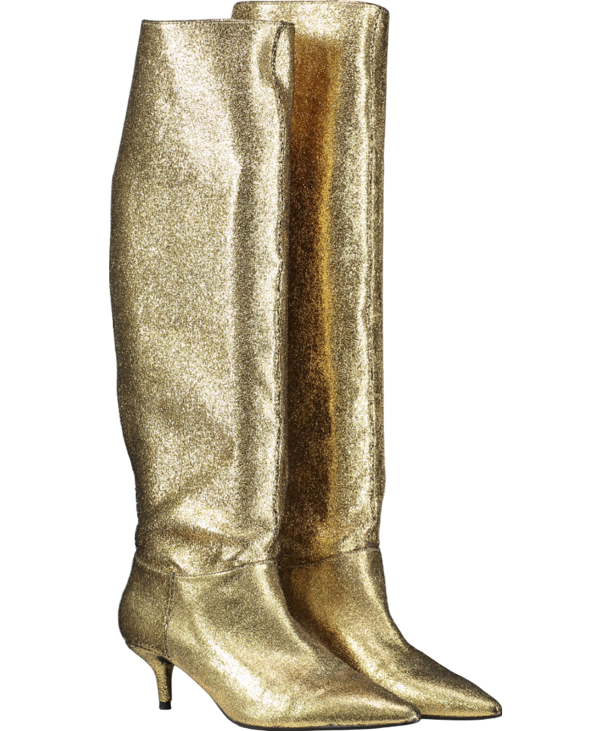 ZARA Metallic Kitten Heel Knee High Boots UK 5 EU 38 👠