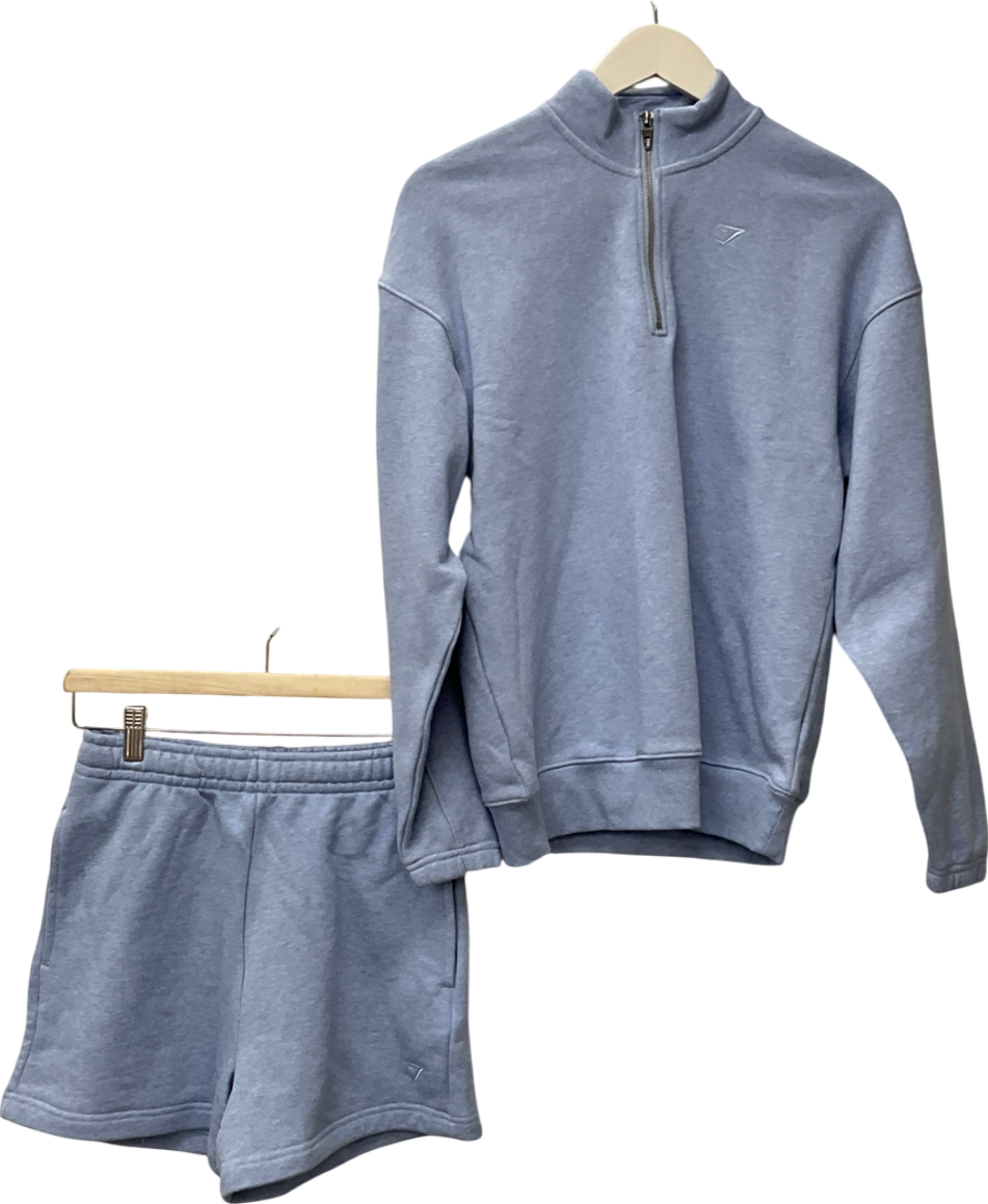 gymshark Blue Rest Day Sweats 2.0 1/4 Zip Pullover & UK XS