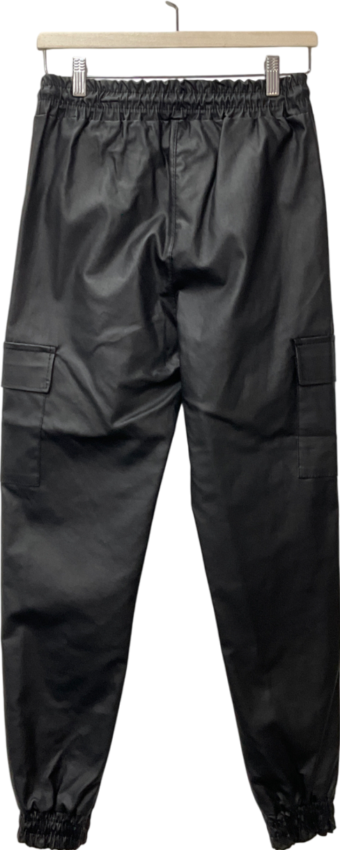 DKK Black Faux Leather Cargo Trousers UK 8