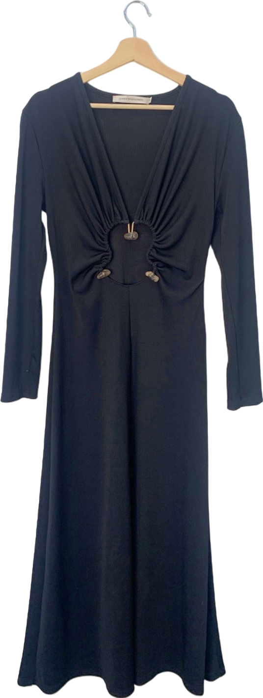 Christopher Esber Black Ruched Cut-out Midi Dress UK 10