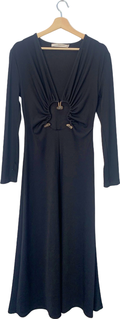 Christopher Esber Black Ruched Cut-out Midi Dress UK 10