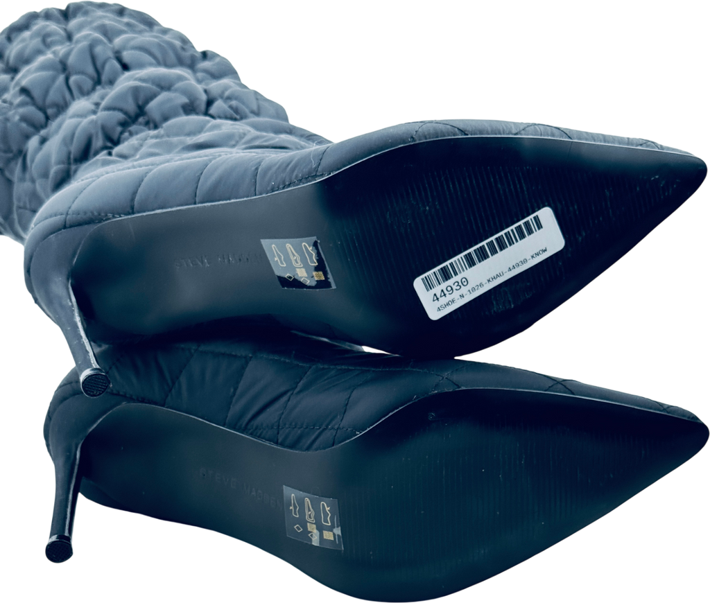 STEVE MADDEN Silhouette Over The Knee Boot With Elasticated Detail In Black Quilting UK 7 EU 40 👠