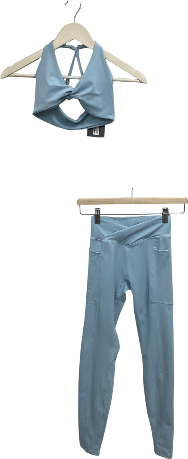 Bo + Tee Blue Cross Over High Waist Leggings And Crop Top UK XS