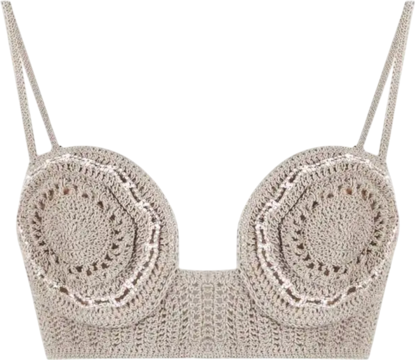 Magda Butrym Grey Crystal-embellished Crochet Crop Top Fr36 UK 8