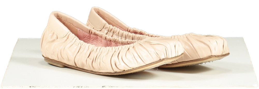 Pretty Ballerinas Pink Kristen Square Toe Hand Rouched Nude Leather Sacchetto Ballet Flat UK 5.5 EU 38.5 👠