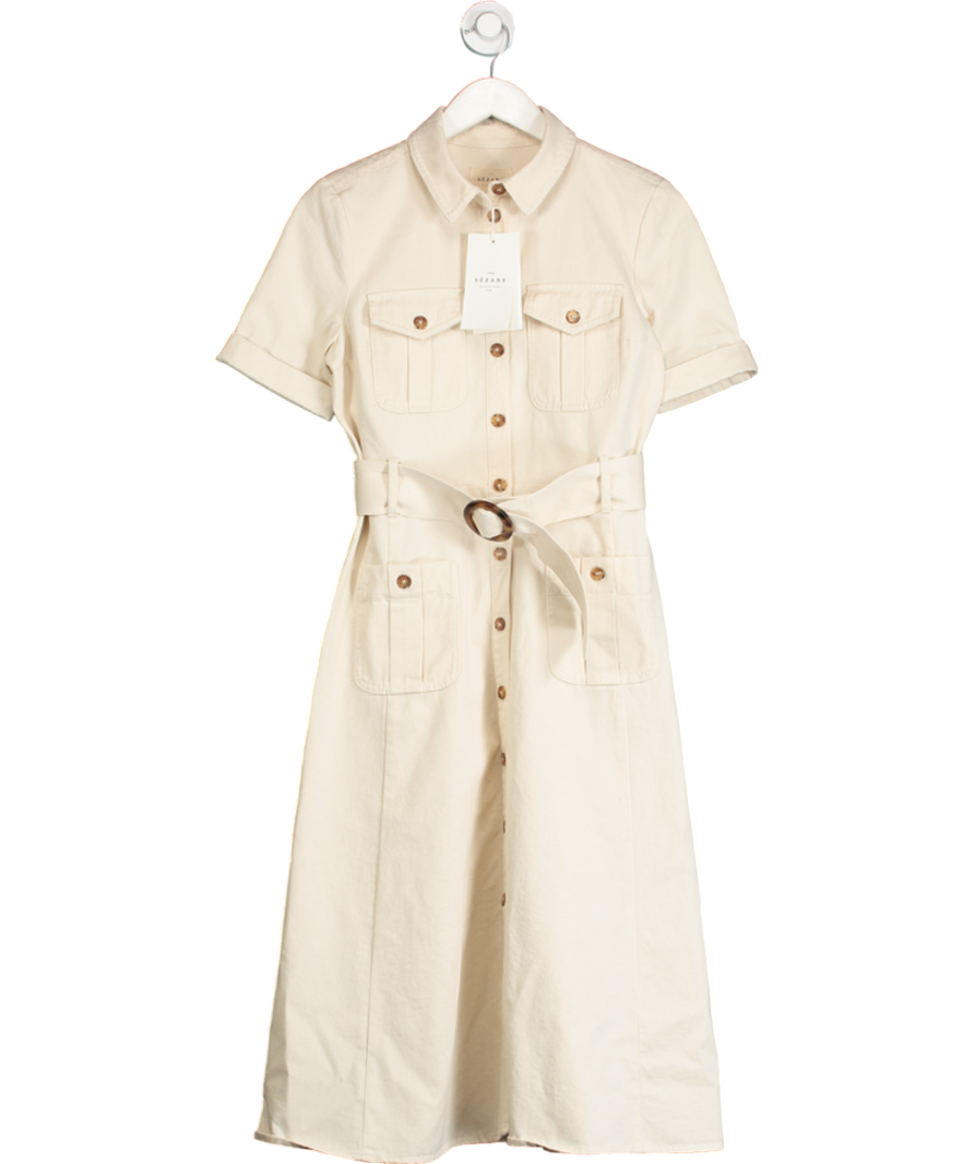 Sezane Cream Raquel Dress  Mottled Ecru UK 8