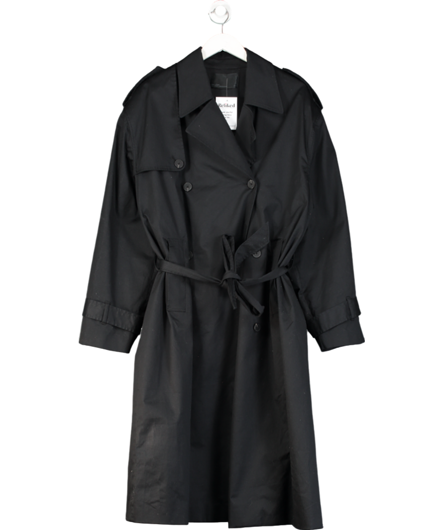 Oak + Fort Black Cotton Belted Trench Coat UK M