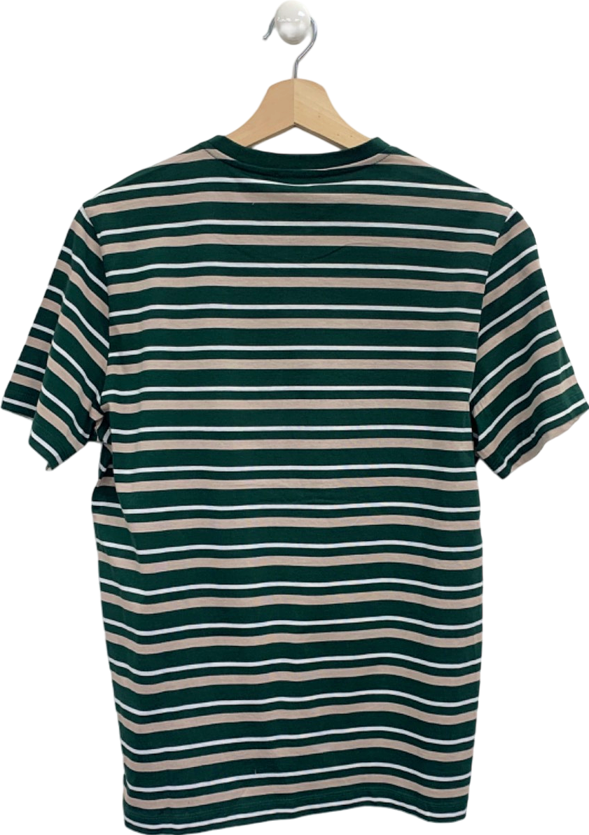 Reiss Fir Green Silver Birch Striped Mercerised Crew T-Shirt UK M