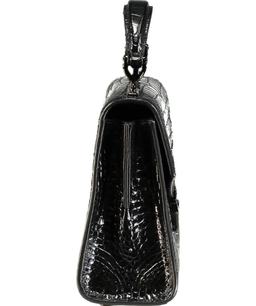 Aspinal Of London Mini Mayfair 2 Black Patent Croc Top Handle Bag