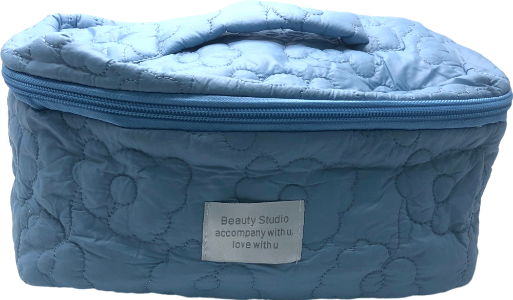 SHEIN Simple Large Capacity Cosmetic Bag, Flower Quilted Makeup Organizer Blue One Size
