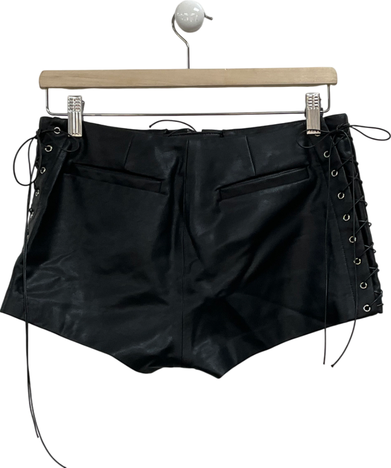 House of CB Black Azora Vegan Leather Micro Mini Shorts UK S