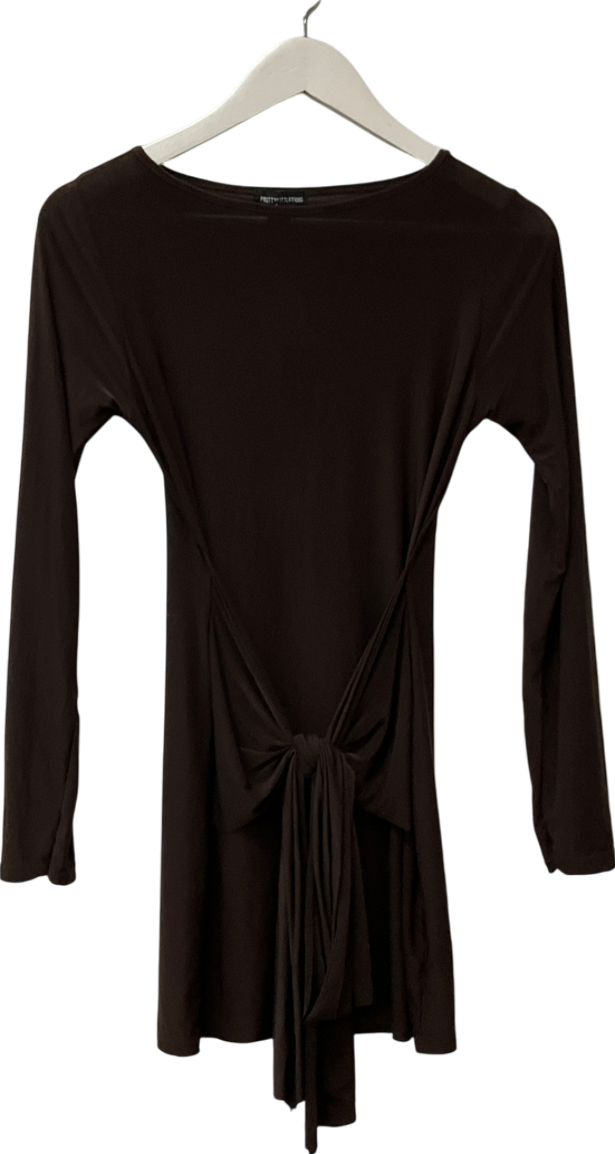 PrettyLittleThing Brown Chocolate Slinky Wrap Detail Mini Dress UK 10