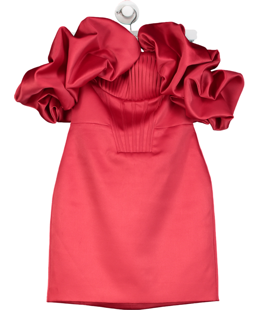 Lavish Alice Red Scarlet Satin Pleated Corset Puff Sleeve Mini Dress UK 6