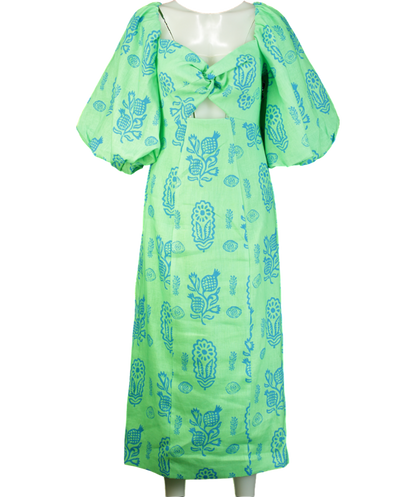 Rhode Green Linen Noa midi Dress Clover Block UK 10