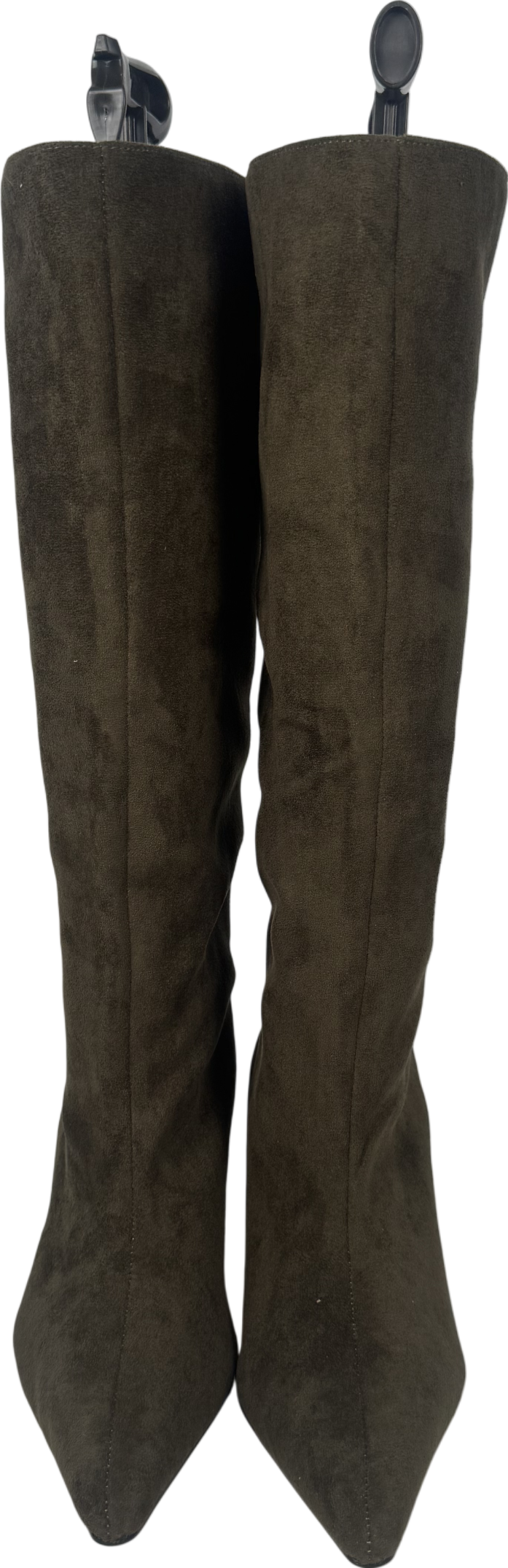 PrettyLittleThing Green Olive Faux Suede Snipped Toe Low Heel Knee Boots UK 6 EU 39 👠